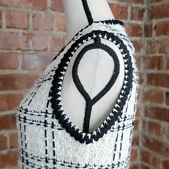 Tory Burch Black Ivory Sleeveless Tweed Midi Dress Medium - Picture 5 of 15